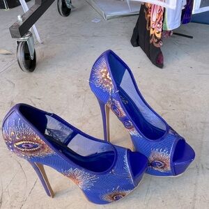 Elegant Blue Embellished Women's Heels